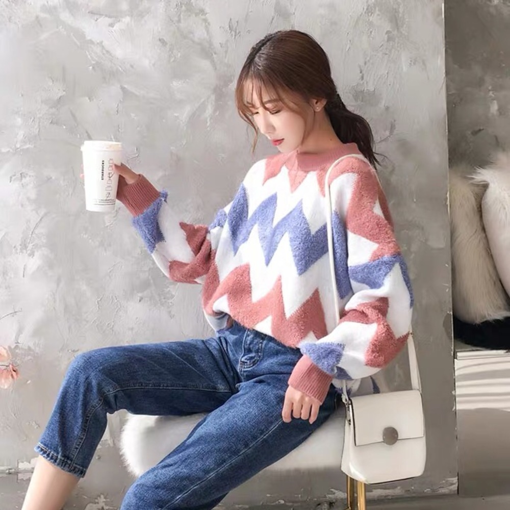 Red blue white zigzag sweater